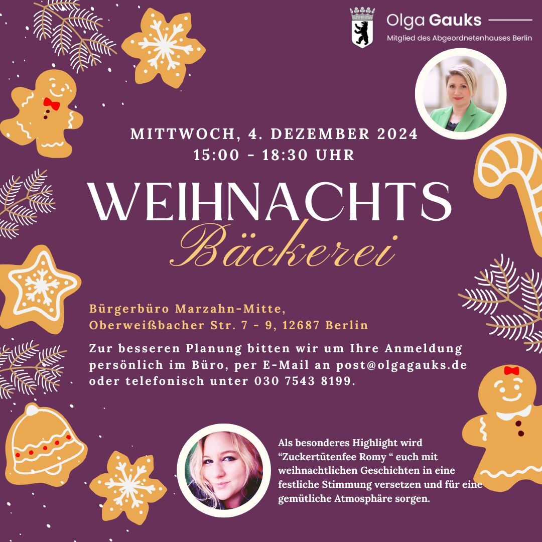 Weihnachtsbäckerei mit Olga Gauks und der Zuckertütenfee Romy 